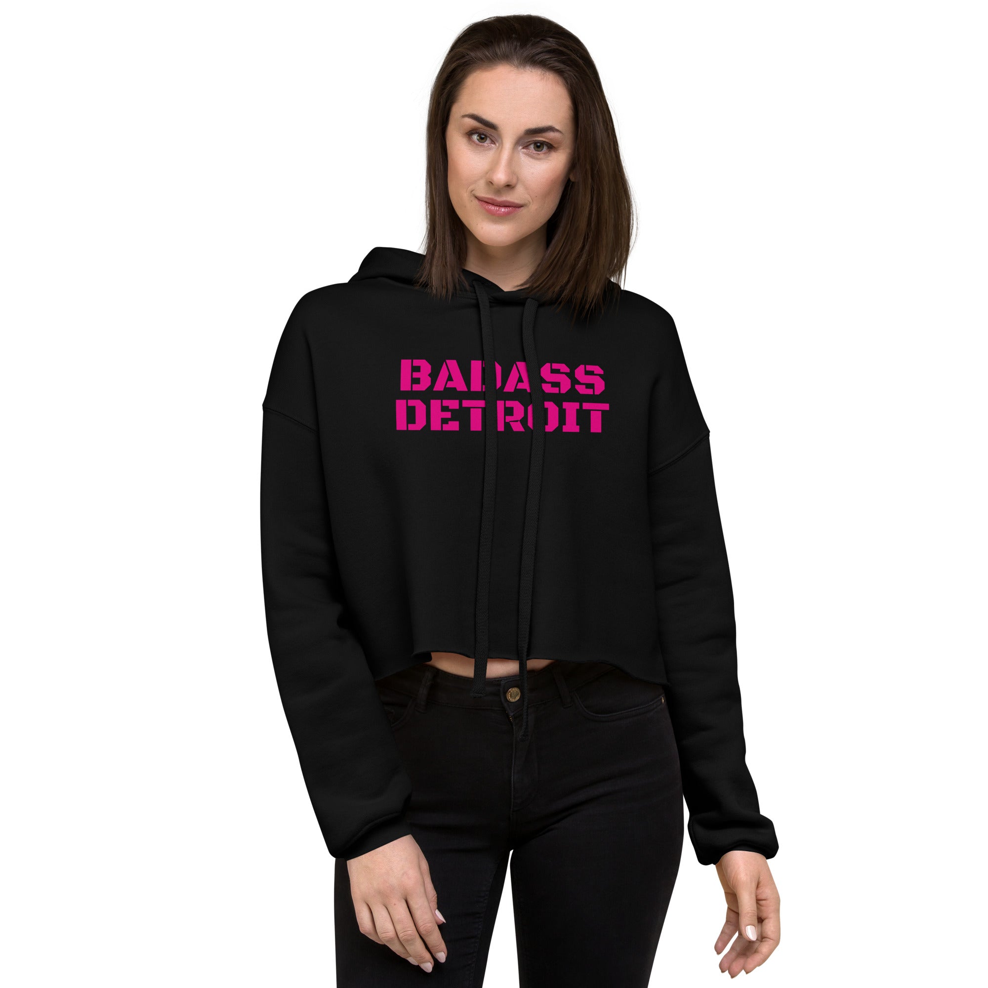 Crop Hoodie-Pink Accent