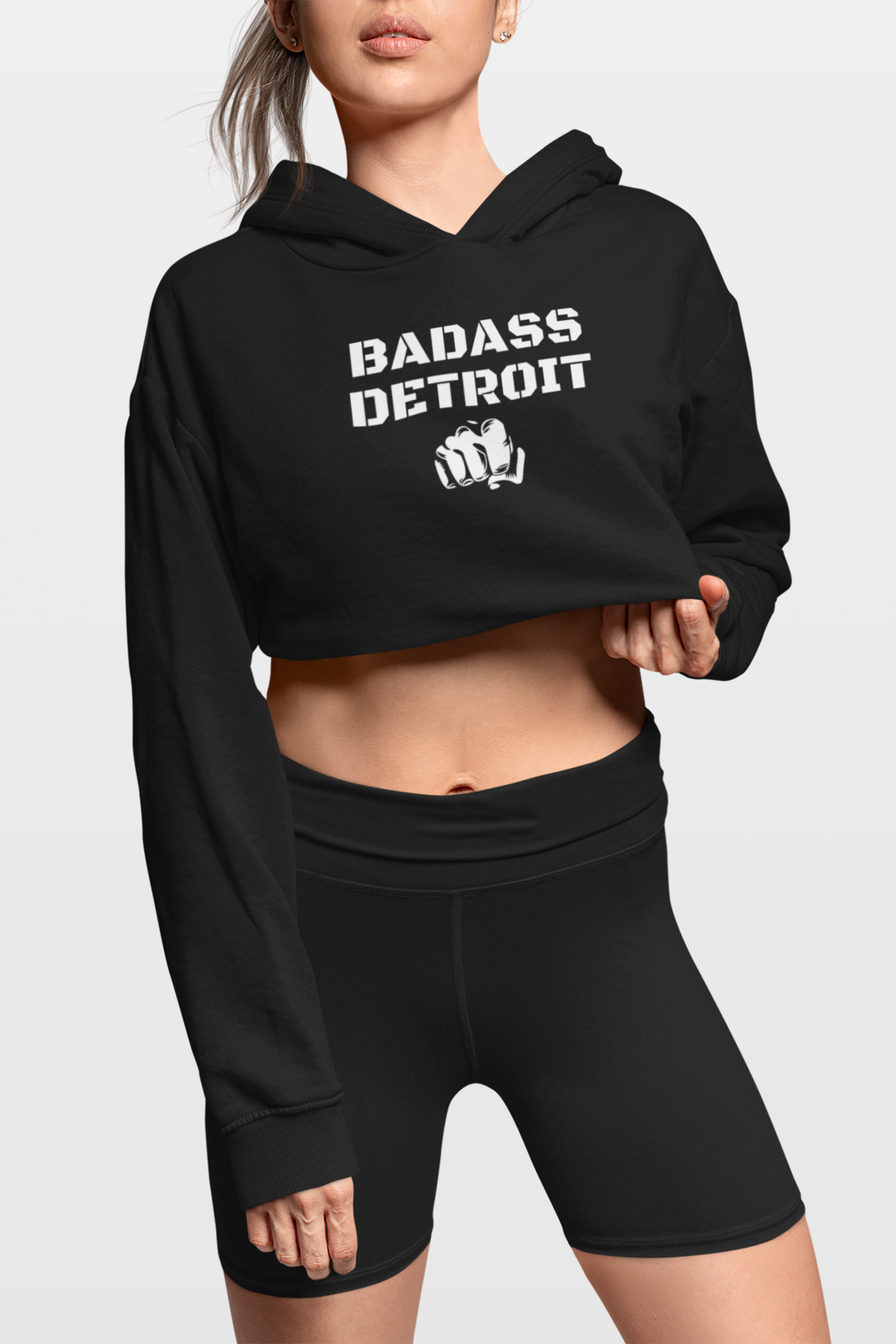 Crop Hoodie-White Accent