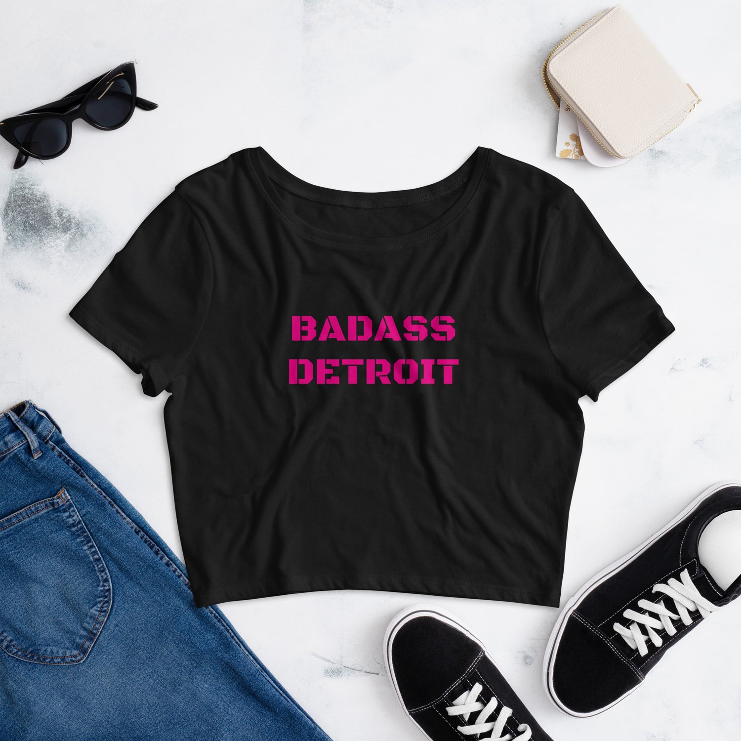 Women’s Crop Tee-Pink Accent - BADASS DETROIT