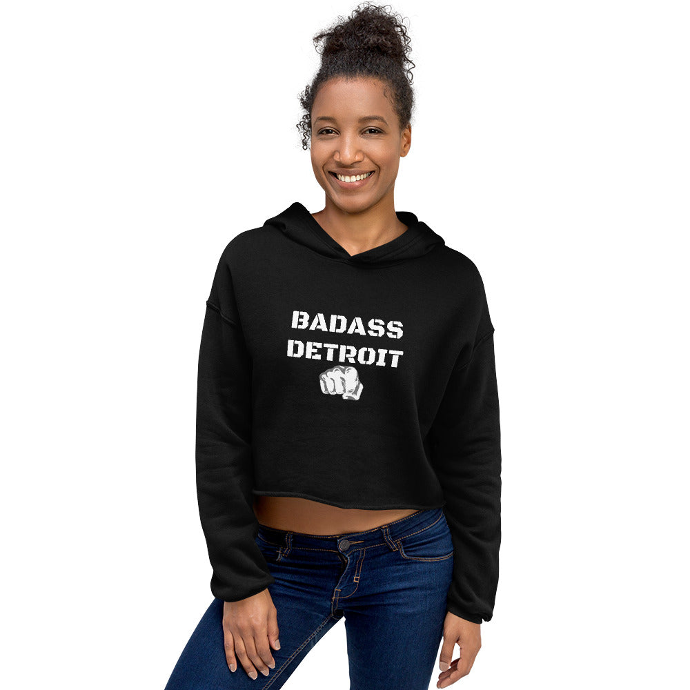 Crop Hoodie-White Accent - BADASS DETROIT