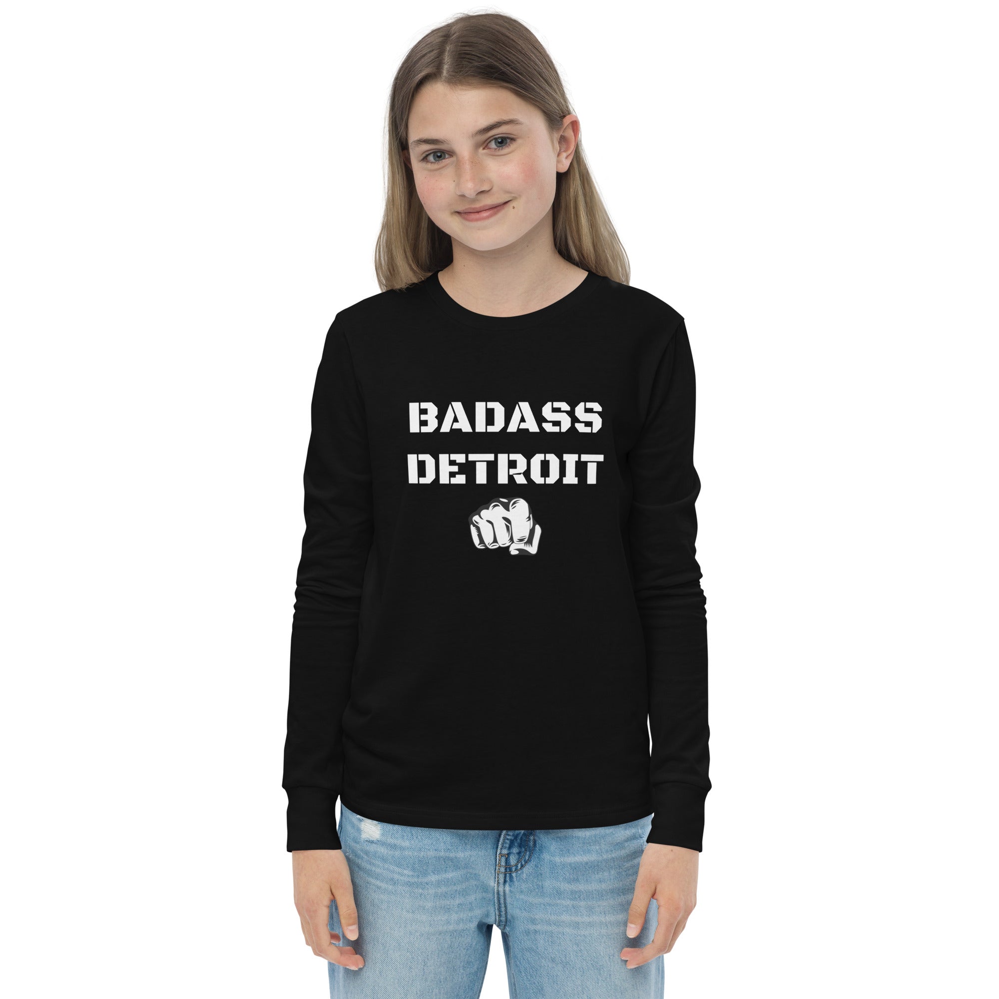 Youth Badass Long Sleeve Tee- White Accent - BADASS DETROIT